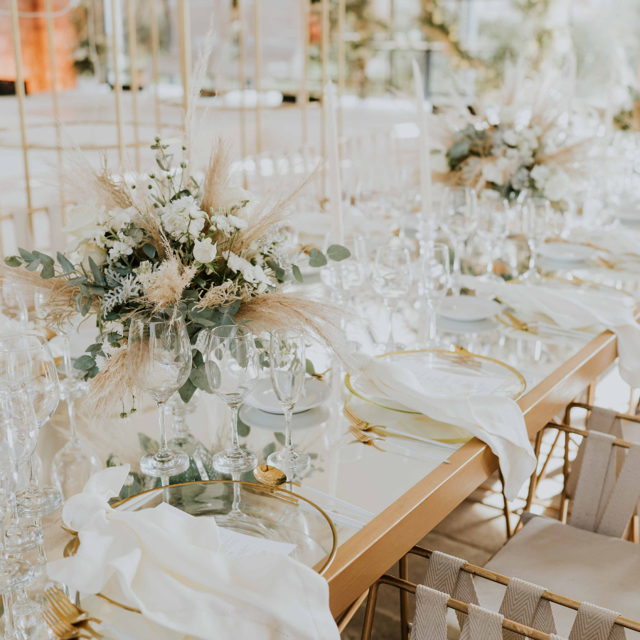 white and gold tablescape for party