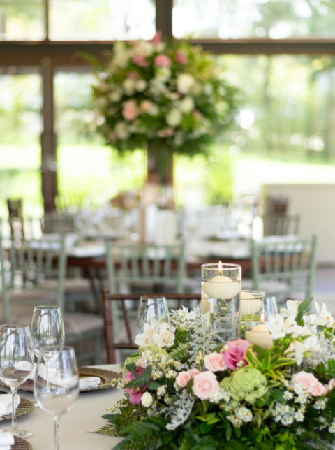 floral centerpiece with candle